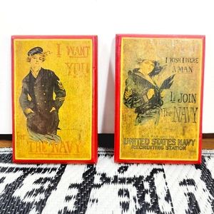 Vintage Set of Two (2) 1970's Wooden Decoupage Navy Recruitment Wall Plaques
